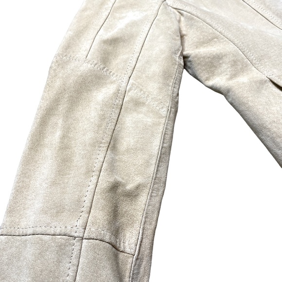 Suede Leather Jacket for Women - Cream Color, Front Zipper, Two Side Poc… - Picture 3 of 10